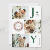 Groene Elegante Holly Berries 3 Foto Joy Kerstmis Feestdagenkaart (Voorkant)