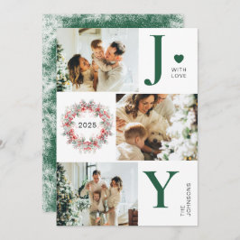 Groene Elegante Holly Berries 3 Foto Joy Kerstmis Feestdagenkaart