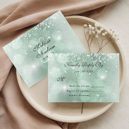 Groene Elegante Horizontale Zilveren Glitter Bruil RSVP Kaartje