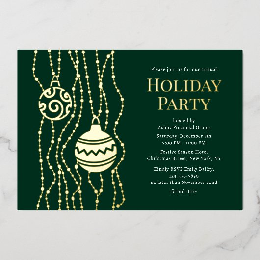 Groene Elegante Kerst Party Zakelijke Vakantie Folie Uitnodiging (Voorkant)