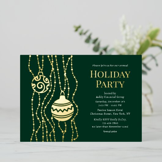 Groene Elegante Kerst Party Zakelijke Vakantie Folie Uitnodiging (Staand Voorkant)
