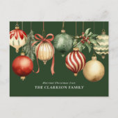 Groene Elegante Kerst Waterverf Ornamenten Feestdagenkaart (Voorkant)