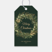Groene Elegante Kerstkrans Botanische Vakantie Cadeaulabel (Voorkant)