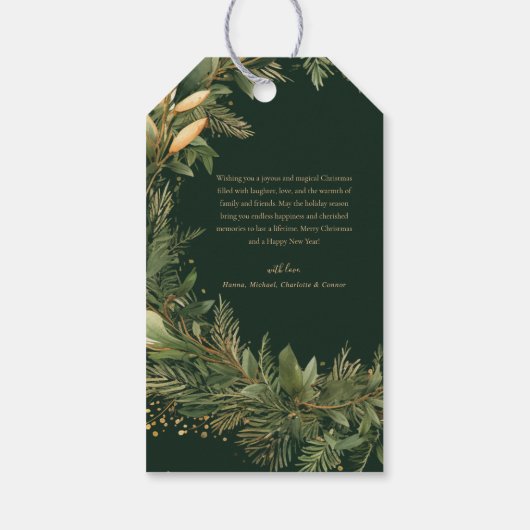 Groene Elegante Kerstkrans Botanische Vakantie Cadeaulabel (Achterkant)