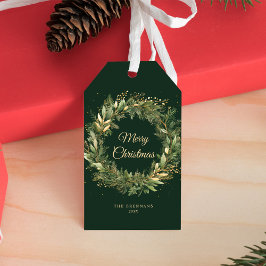 Groene Elegante Kerstkrans Botanische Vakantie Cadeaulabel
