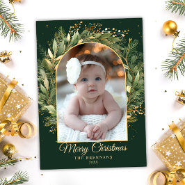 Groene Elegante Kerstmis 1 Foto Botanisch Modern Feestdagenkaart