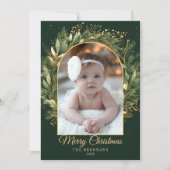 Groene Elegante Kerstmis 1 Foto Botanisch Modern Feestdagenkaart (Voorkant)