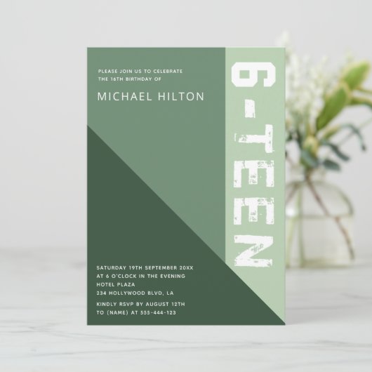 Groene elegante kleurenblok, zoete zestien kaart (Staand voorkant)