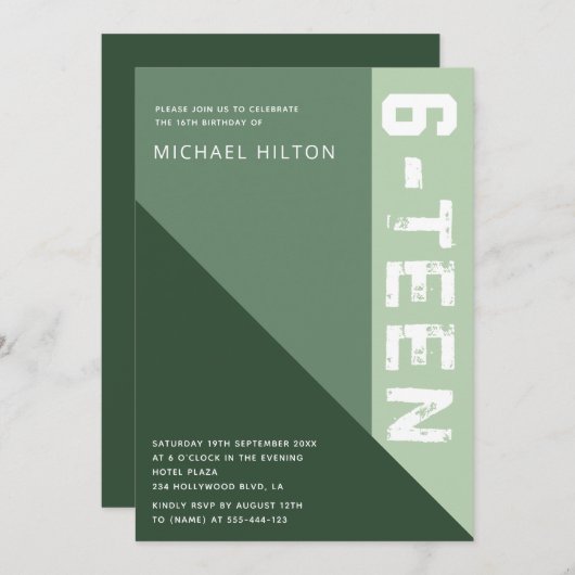 Groene elegante kleurenblok, zoete zestien kaart (Voorkant / Achterkant)