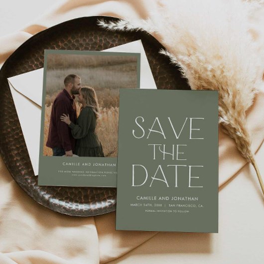 Groene Elegante Minimale Foto Sla de Datum op Save The Date