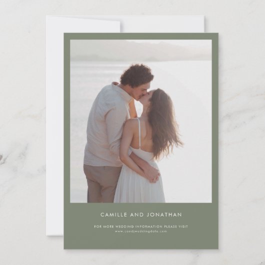 Groene Elegante Minimale Foto Sla de Datum op Save The Date (Achterkant)