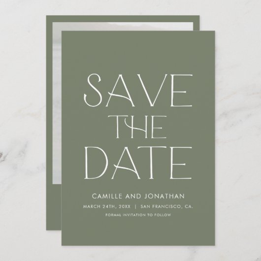 Groene Elegante Minimale Foto Sla de Datum op Save The Date (Voorkant / Achterkant)