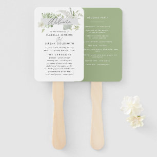 Groene elegante moderne botanische schrift huwelij handwaaier