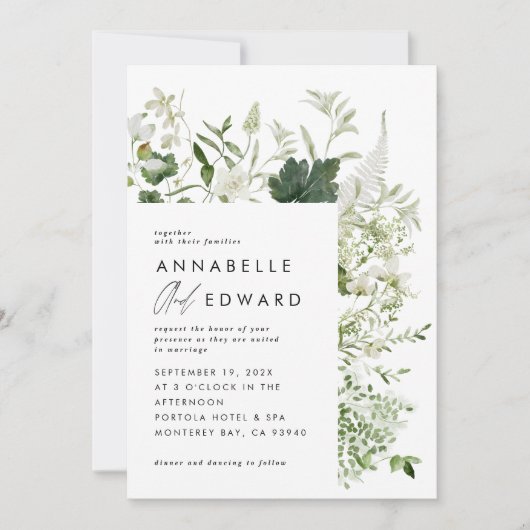 Groene elegante moderne botanische script bruiloft kaart (Voorkant)