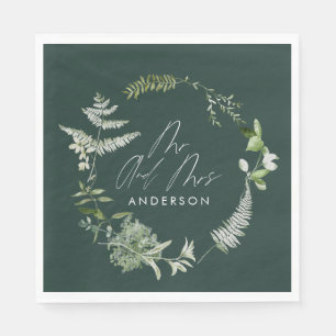 Groene elegante moderne botanische script bruiloft servet