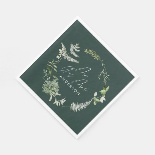 Groene elegante moderne botanische script bruiloft servet (Hoek)