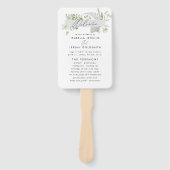 Groene elegante moderne botanische scriptbruiloft handwaaier (Voorkant)