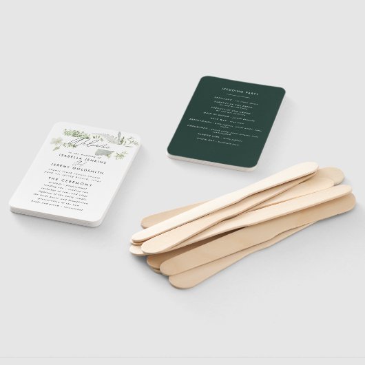 Groene elegante moderne botanische scriptbruiloft handwaaier (Niet-gemonteerd)