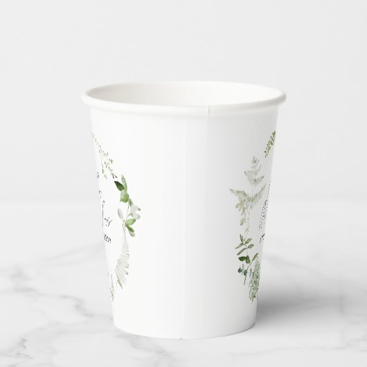 Groene elegante moderne botanische scriptbruiloft papieren bekers (Rechts)