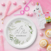 Groene elegante moderne botanische scriptbruiloft papieren bordje (Feest)