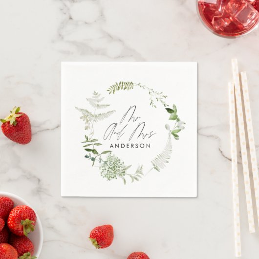 Groene elegante moderne botanische scriptbruiloft servet (Insitu)