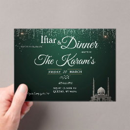 Groene Elegante Moskee Ramadan Iftar Feest Acryl Uitnodigingen