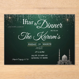 Groene Elegante Moskee Ramadan Iftar Feest Acryl Uitnodigingen