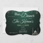 Groene Elegante Moskee Ramadan Iftar Feest Kaart (Voorkant)