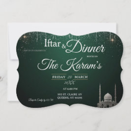 Groene Elegante Moskee Ramadan Iftar Feest Kaart