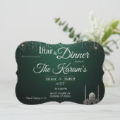 Groene Elegante Moskee Ramadan Iftar Feest Kaart (Staand voorkant)