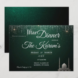 Groene Elegante Moskee Ramadan Iftar Feest Uitnodi Kaart