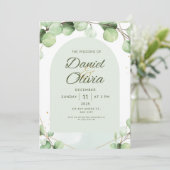 Groene elegante rustieke moderne bruiloft kaart (Staand voorkant)