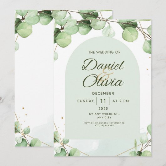 Groene elegante rustieke moderne bruiloft kaart (Voorkant / Achterkant)