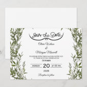 Groene Elegante Save The Date Uitnodiging (Voorkant / Achterkant)