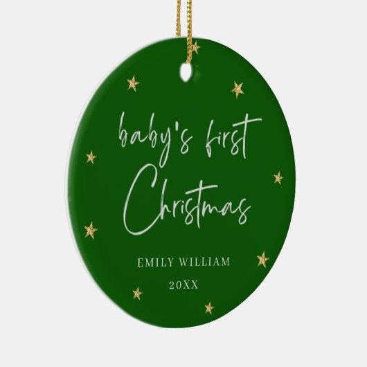 Groene Elegante Ster Foto Baby's Eerste Kerstmis Keramisch Ornament (Rechts)