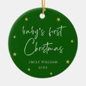 Groene Elegante Ster Foto Baby's Eerste Kerstmis Keramisch Ornament (Voorkant)