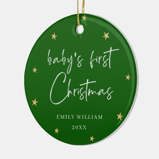 Groene Elegante Ster Foto Baby's Eerste Kerstmis Keramisch Ornament (Links)