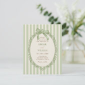 Groene elegante strik bruiloft vintage kaart (Staand voorkant)