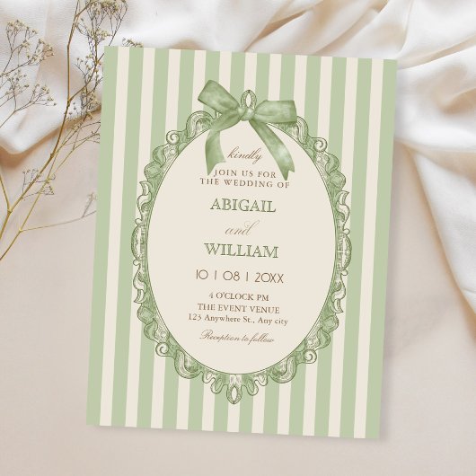 Groene elegante strik bruiloft vintage kaart