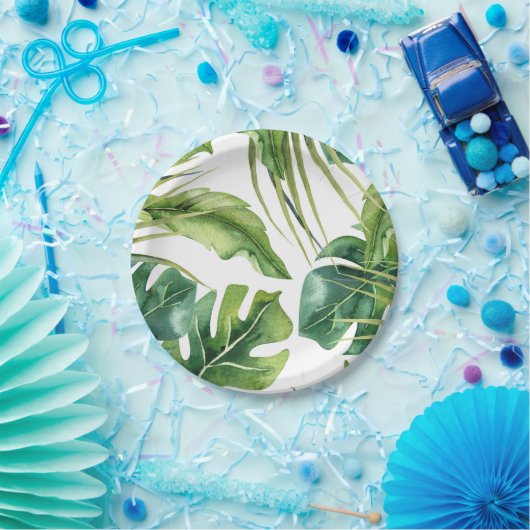 Groene Elegante Tropische Zomer Palm Bladeren Huwe Papieren Bordje (Feest)