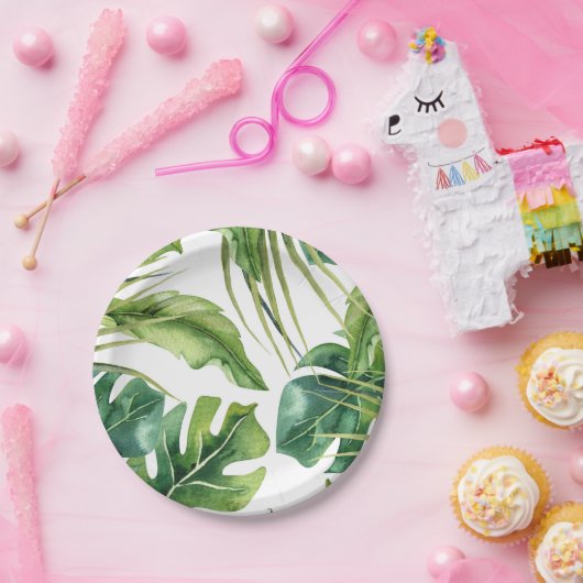 Groene Elegante Tropische Zomer Palm Bladeren Huwe Papieren Bordje (Feest)