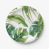 Groene Elegante Tropische Zomer Palm Bladeren Huwe Papieren Bordje (Voorkant)