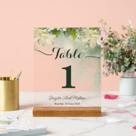 Groene Elegante Trouwtafel Nummer Kaart Acryl Bord