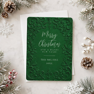 Groene Elegante Vintage Barok Kerstkaart Kaart
