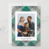 Groene Elegante Vrolijke Kerstmis Custom Plaid Fot Feestdagenkaart (Voorkant)