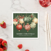 Groene Elegante Waterverf Kerstfeest Ornamenten Servet (Insitu)