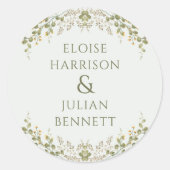 Groene Elegante Wilde Bloemen Bruiloft  Ronde Sticker (Voorkant)