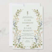Groene Elegante Wildflower Pastel bruiloft Kaart (Voorkant)
