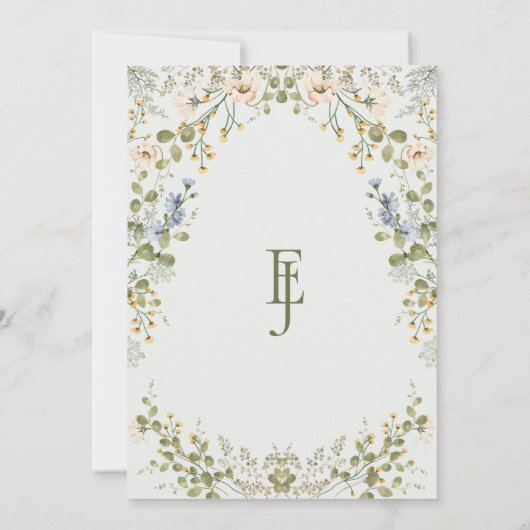 Groene Elegante Wildflower Pastel bruiloft Kaart (Achterkant)