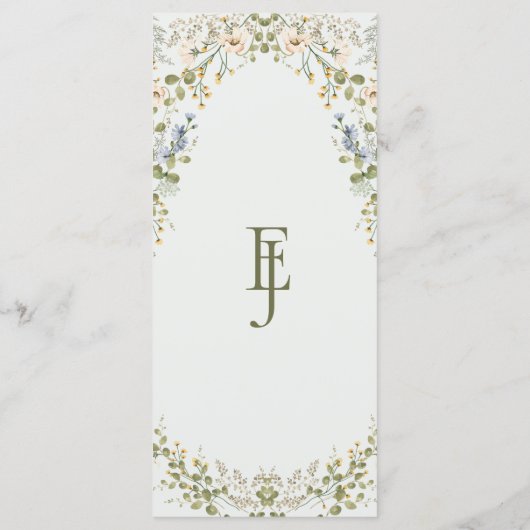 Groene Elegante Wildflower Pastel bruiloft Menu (Achterkant)